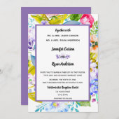 Paarse Floral Romantische bruiloft uitnodiging (Voorkant / Achterkant)