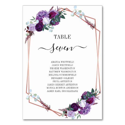 Paarse Floral Roos Gold Lijst Wedding Seding Card Kaart (Voorkant)