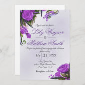 Paarse Floral Roos Greenery Wedding Uitnodiging (Voorkant / Achterkant)