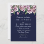 Paarse Floral Roos nabestaandenuitnodiging Kaart (Voorkant)