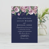 Paarse Floral Roos nabestaandenuitnodiging Kaart (Staand voorkant)
