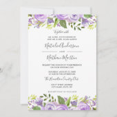 Paarse Floral Roos Waterverf huwelijksuitnodiging Kaart (Voorkant)