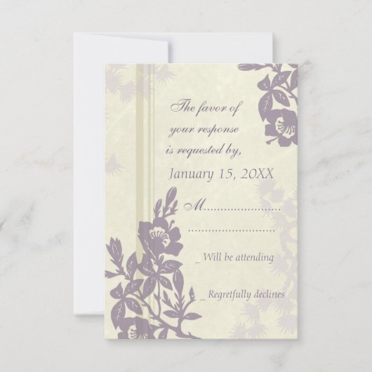 Paarse Floral RSVP-bruiloft RSVP Kaartje (Voorkant)