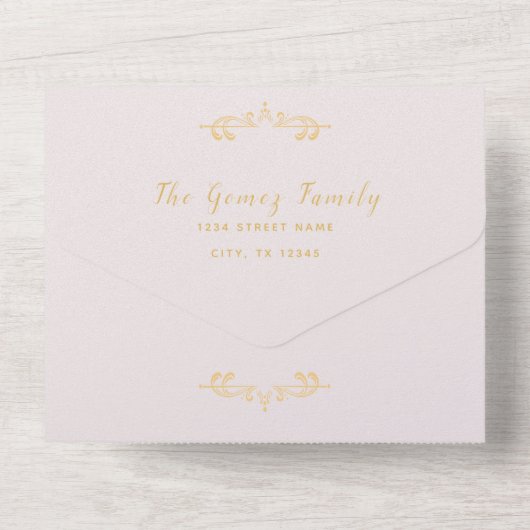 Paarse Floral RSVP Trivoudig Gebeurtenis Uitnodigi All In One Uitnodiging (Achterkant)