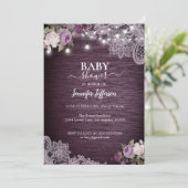 Paarse Floral Rustic Baby shower Uitnodiging (Staand voorkant)