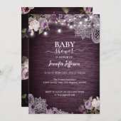 Paarse Floral Rustic Baby shower Uitnodiging (Voorkant / Achterkant)