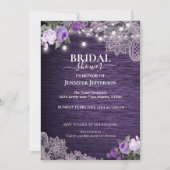 Paarse Floral Rustic Bridal Shower Kaart (Voorkant)