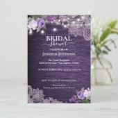 Paarse Floral Rustic Bridal Shower Kaart (Staand voorkant)