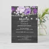 Paarse Floral Rustic Bridal Shower Kaart (Staand voorkant)