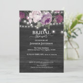 Paarse Floral Rustic Bridal Shower Kaart (Staand voorkant)