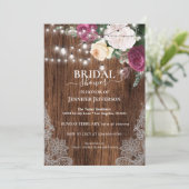 Paarse Floral Rustic Bridal Shower Kaart (Staand voorkant)