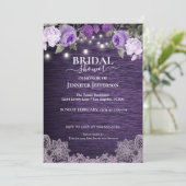 Paarse Floral Rustic Bridal Shower Kaart (Staand voorkant)