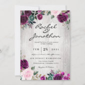 Paarse Floral Rustic Wedding Kaart (Voorkant)
