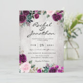 Paarse Floral Rustic Wedding Kaart (Staand voorkant)