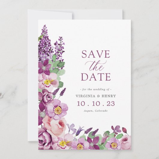Paarse Floral Save The Date (Voorkant)