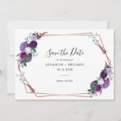 Paarse Floral Script Geometric Modern Wedding Save The Date (Voorkant)