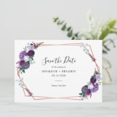 Paarse Floral Script Geometric Modern Wedding Save The Date (Staand voorkant)