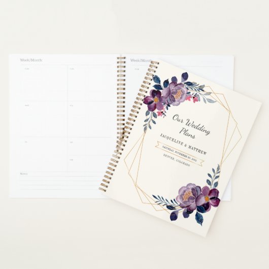 Paarse Floral Script Geometric Wedding Planner (Display)