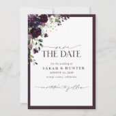 Paarse Floral Script Photo Weddenschap Save the Da Date (Voorkant)