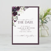 Paarse Floral Script Photo Weddenschap Save the Da Date (Staand voorkant)