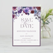 Paarse Floral Script Wedding Sla de datum op Kaart (Staand voorkant)
