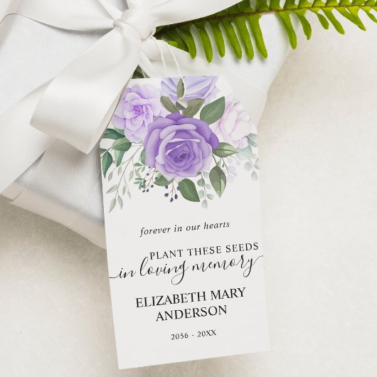 Paarse "Floral Seed Packet Memorial" Cadeaulabel