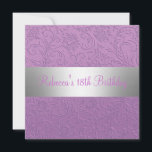 Paarse Floral Silver 18th Birthday Party Kaart<br><div class="desc">Elegant Purple Flowers met Silver Trims 18th Birthday Party Invitation. Pas je aan met je eigen gegevens.</div>