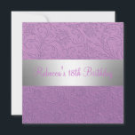 Paarse Floral Silver 18th Birthday Party Kaart<br><div class="desc">Elegant Purple Flowers met Silver Trims 18th Birthday Party Invitation. Pas je aan met je eigen gegevens.</div>