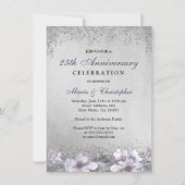 Paarse Floral Silver 25th Wedding Jubileum Kaart (Voorkant)