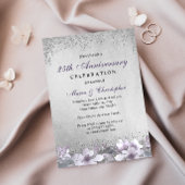 Paarse Floral Silver 25th Wedding Jubileum Kaart