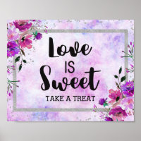 Paarse Floral & Silver Confetti Love is Sweet