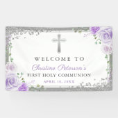 Paarse Floral Silver First Heilige Communauteit We Spandoek (Horizontaal)