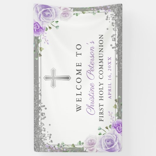 Paarse Floral Silver First Heilige Communauteit We Spandoek (Verticaal)