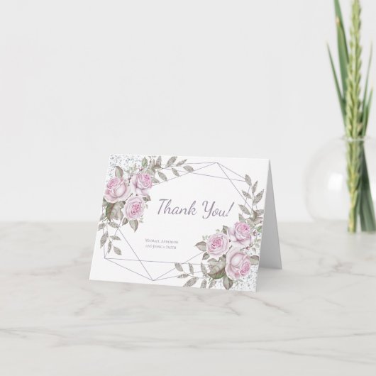 Paarse Floral Silver Glitter Bedankkaart (Voorkant)