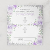 Paarse Floral Silver Glitter First Heilige Communi Plaatskaartje (Buitenkant ongevouwen)
