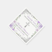 Paarse Floral Silver Glitter First Heilige Communi Servet (Hoek)