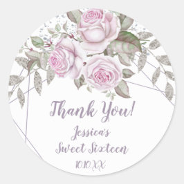 Paarse Floral Silver Glitter Geoemtric Ronde Sticker
