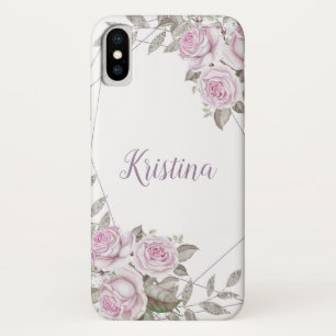 Paarse Floral Silver Glitter Geometrische naam Case-Mate iPhone Case