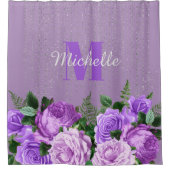 Paarse  Floral Silver Glitter Monogram Douchegordijn (Voorkant)