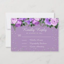 Paarse Floral Silver Glitter Quinceañera RSVP Kaartje
