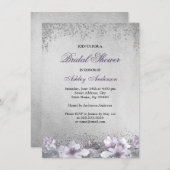 Paarse Floral Silver Glitter Vrijgezellenfeest Inv Kaart (Voorkant / Achterkant)