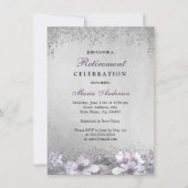 Paarse Floral Silver Shimmer Retirement Party Kaart (Voorkant)