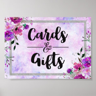 Paarse Floral & Silver Wedding Cards & Gifts Poster