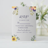 Paarse Floral Silver Wedding RSVP Kaart (Staand voorkant)