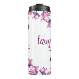 Paarse Floral Sister-in-Laugh Funny Quote Thermosbeker