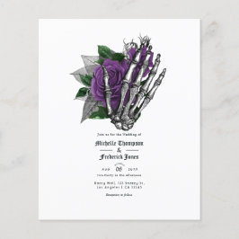 Paarse Floral Skeleton Gothic Wedding Invitation Flyer