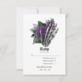 Paarse Floral Skeleton Gothic Wedding RSVP Kaartje (Voorkant)