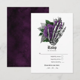 Paarse Floral Skeleton Gothic Wedding RSVP Kaartje