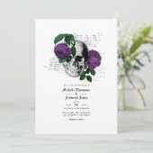 Paarse Floral Skull Gothic Wedding Kaart (Staand voorkant)