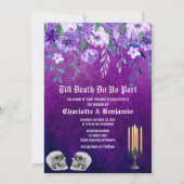 Paarse Floral Skull Halloween Wedding Kaart (Voorkant)
